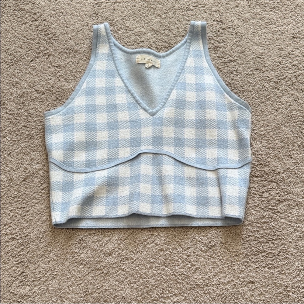 PACSUN LA Hearts Blue & White Gingham V-neck Crop Top